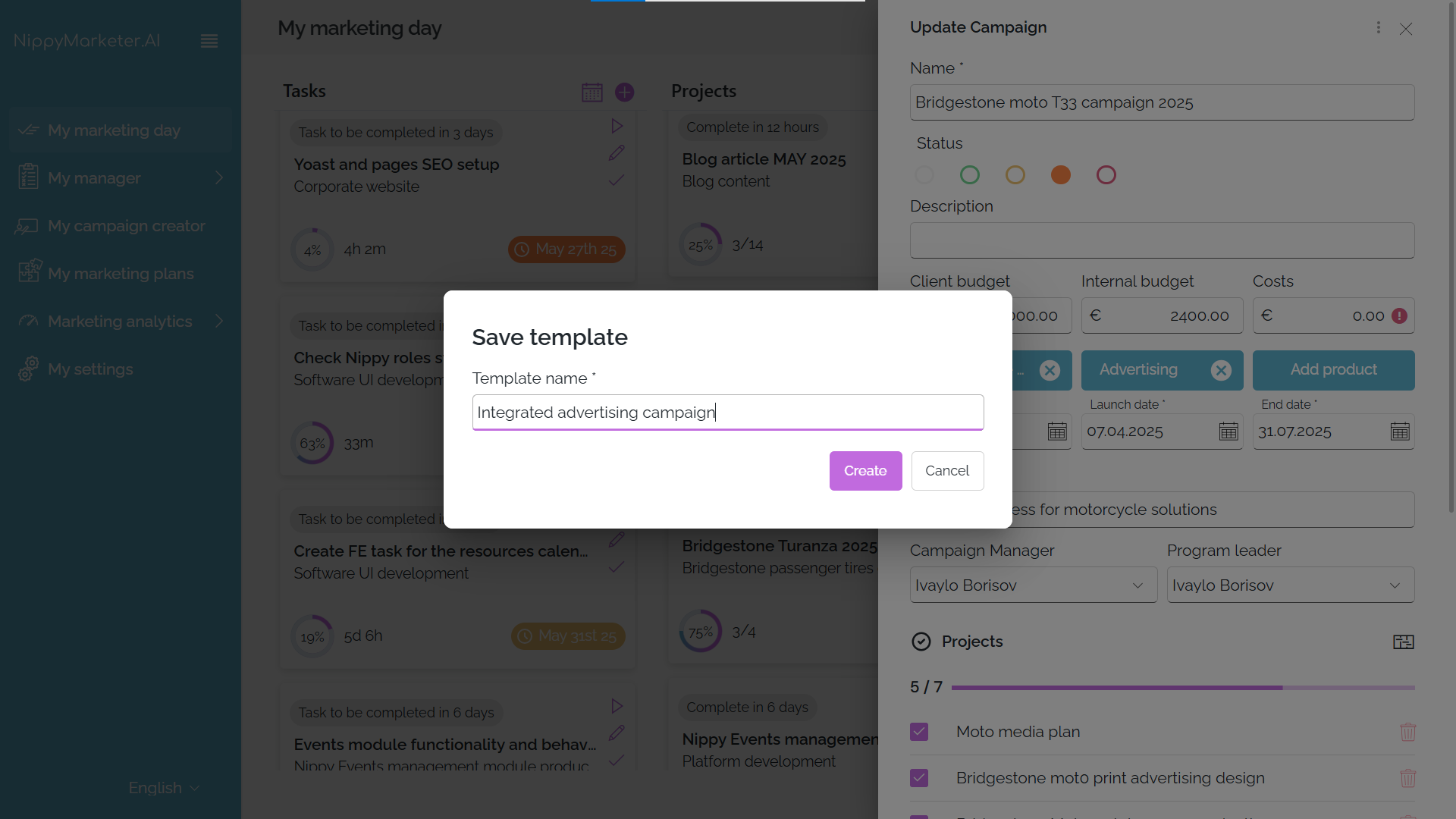 Save a campaign template in Nippy 20250524