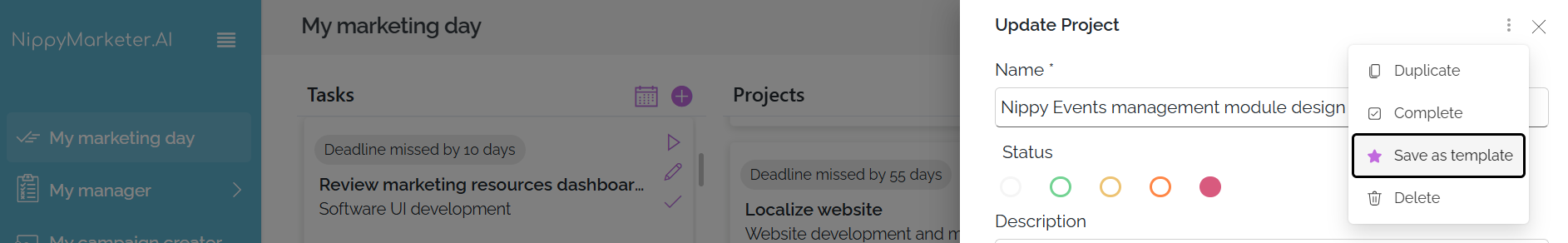 Save project as a template in Nippy 20250523 Запазване на проекта като шаблон в Nippy 20250523