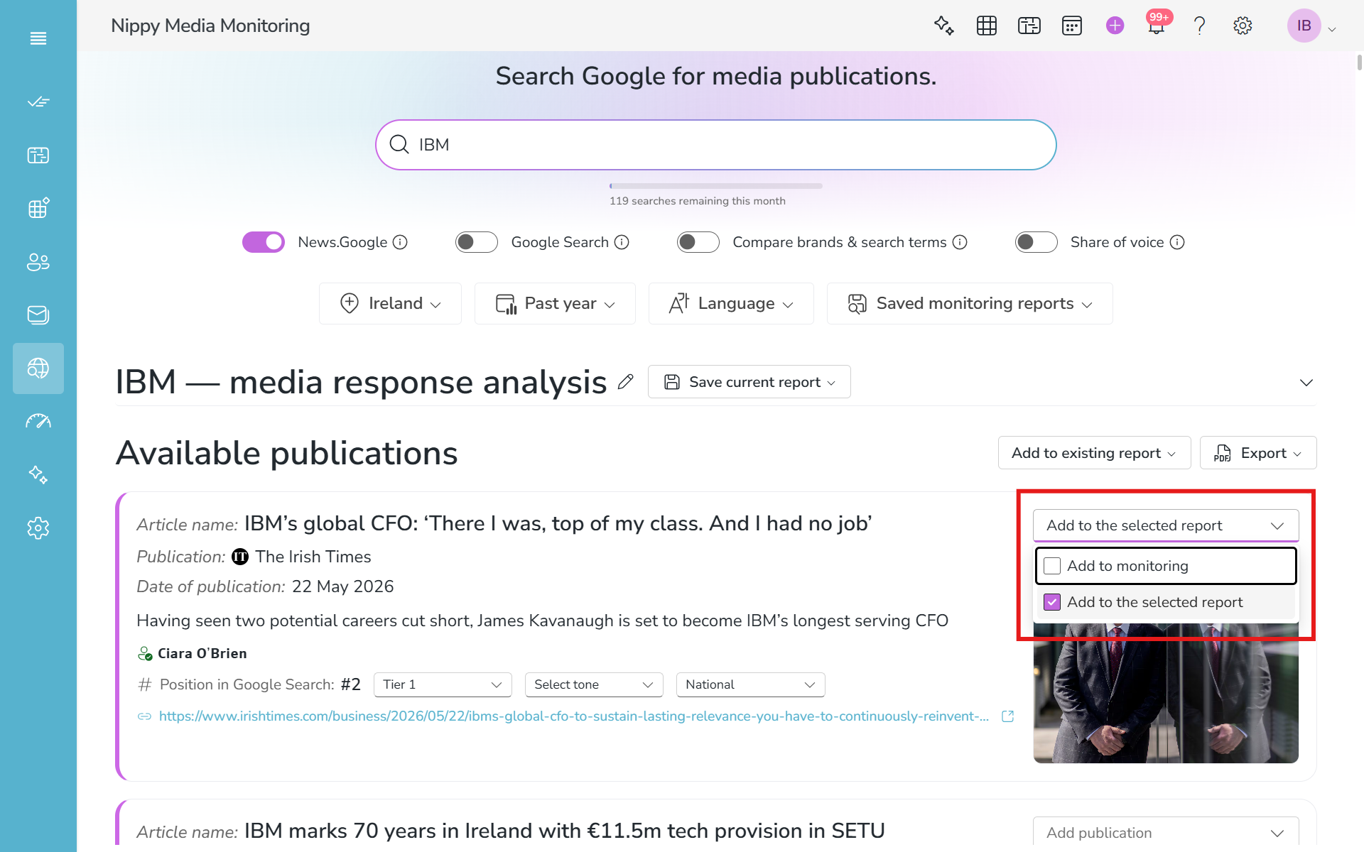 Veröffentlichungen zu einem Bericht in Nippy Media Monitoring hinzufügen 20260701