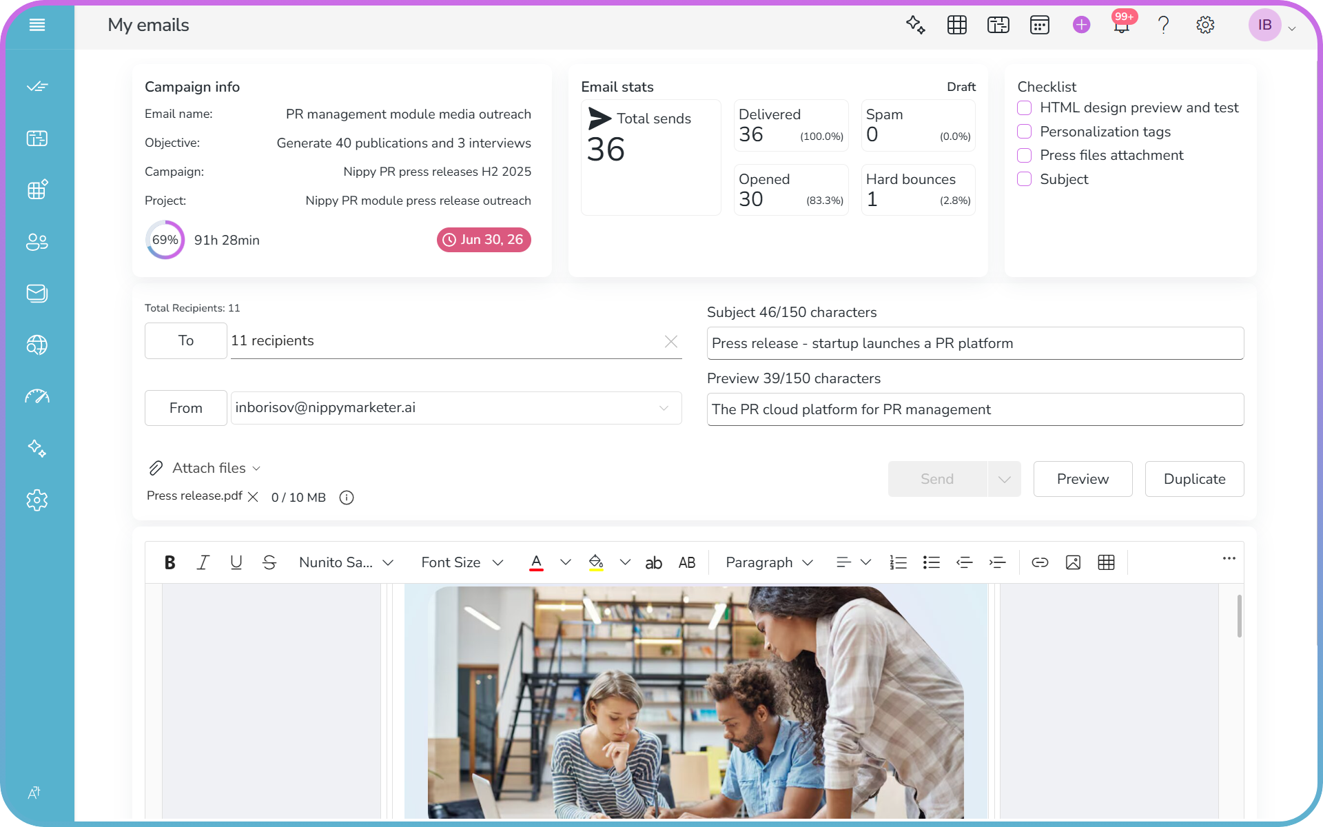 Nippy pr marketer advanced email editor 20260721 border