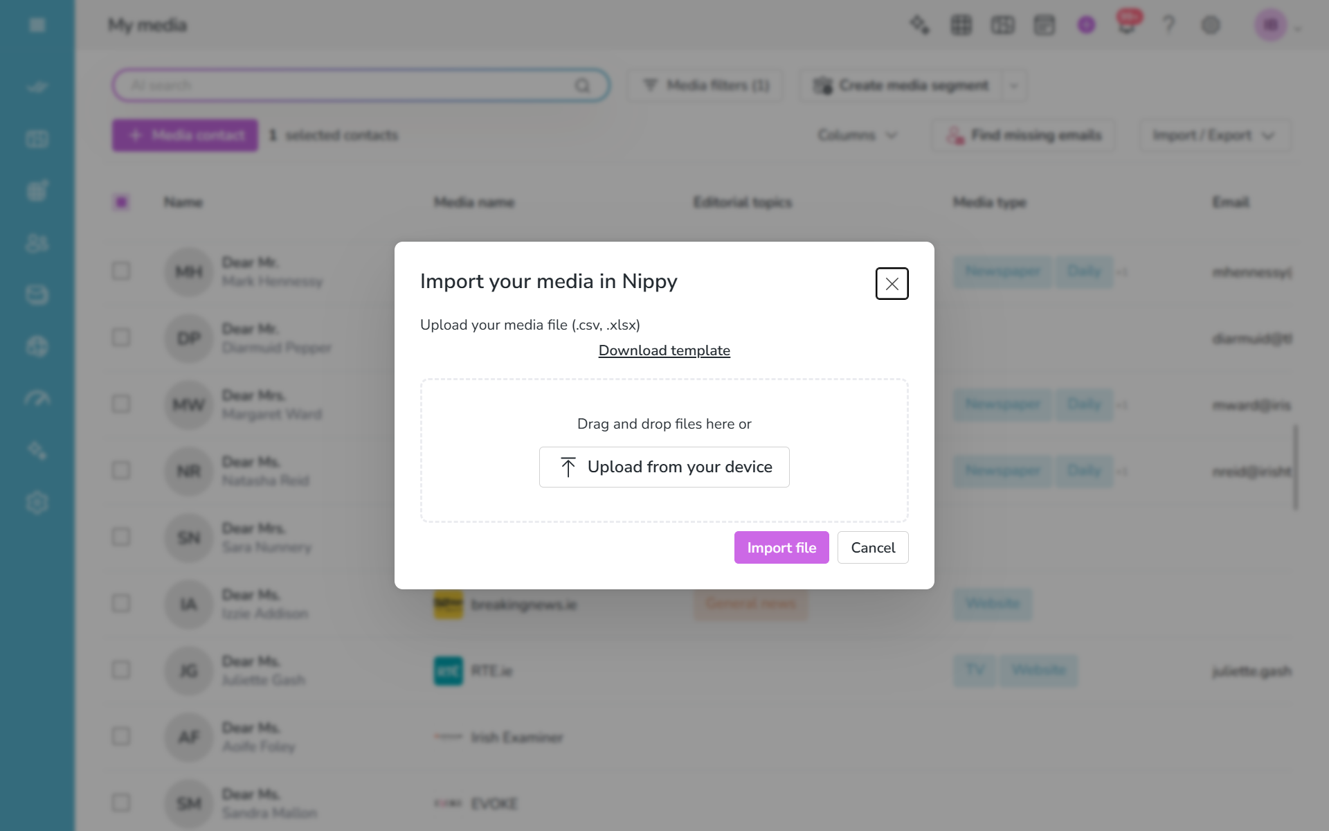 Nippy pr marketer import media database 20260906