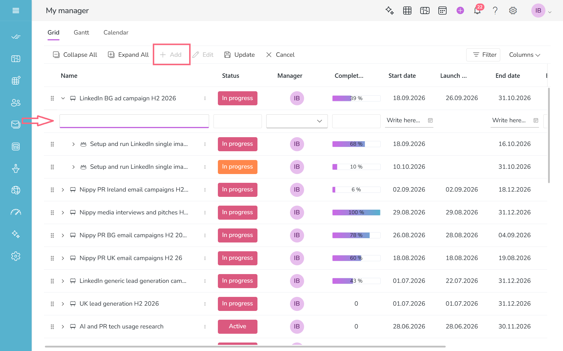 Add projects to a campaign in Nippy PR marketer GRID 20261020 Add projects to a campaign in Nippy PR marketer GRID 20261020