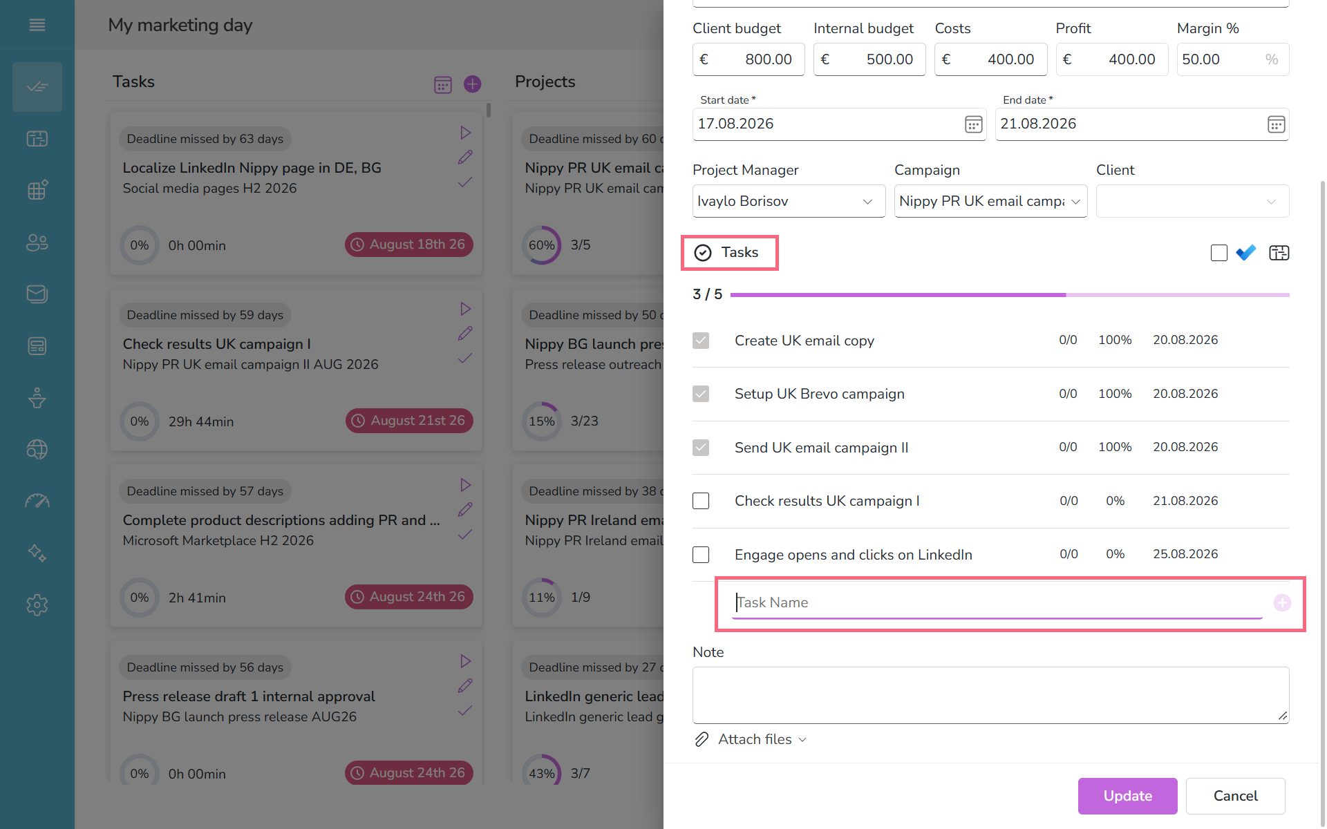 Add tasks to a project form in Nippy PR marketer 20261019 Add tasks to a project form in Nippy PR marketer 20261019