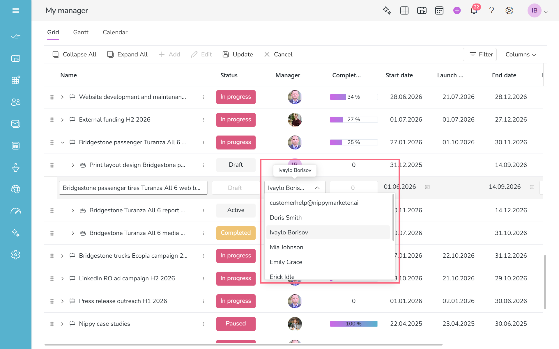 Assign project manager in Nippy PR marketer grid 20261021 Assign project manager in Nippy PR marketer grid 20261021