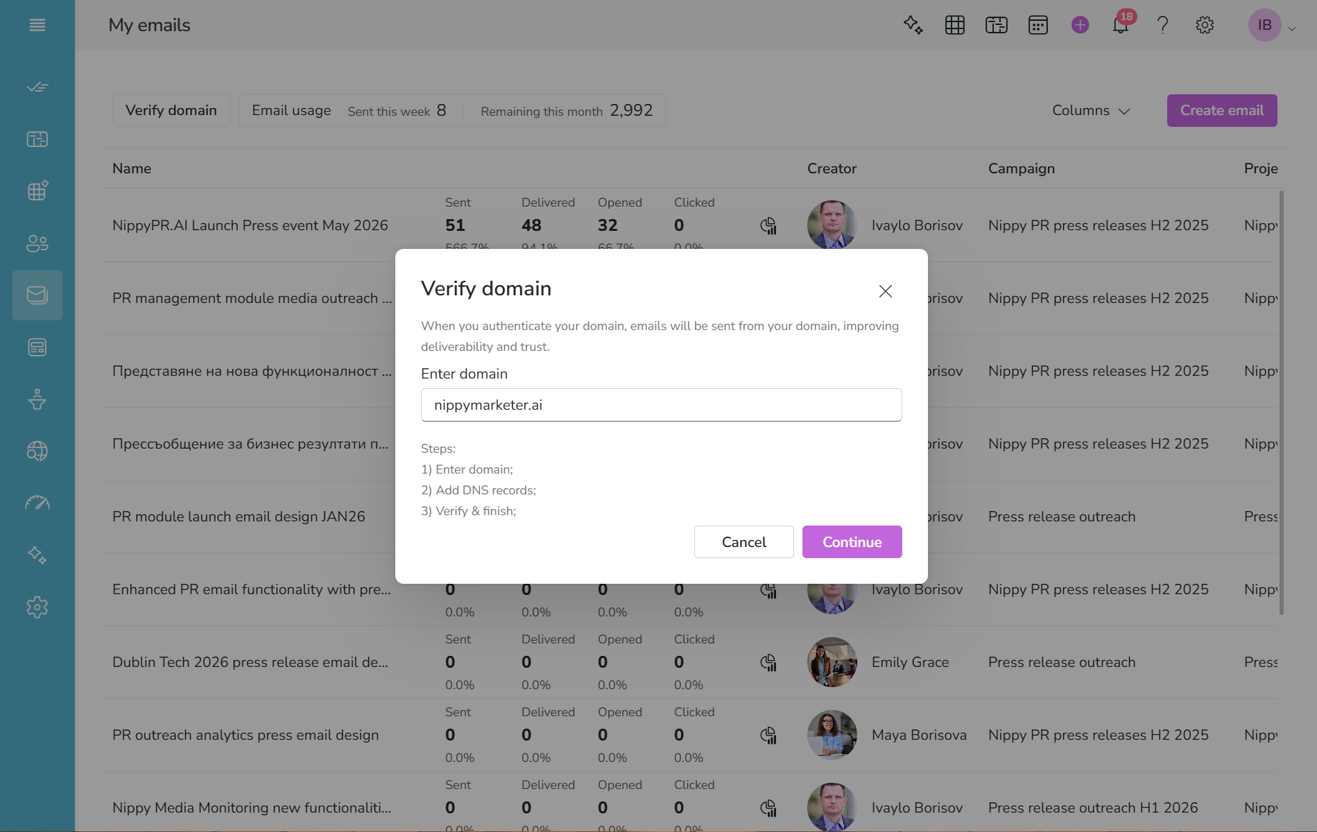 Authenticate and verify domain in Nippy PR email module 20261011 Authenticate and verify domain in Nippy PR email module 20261011
