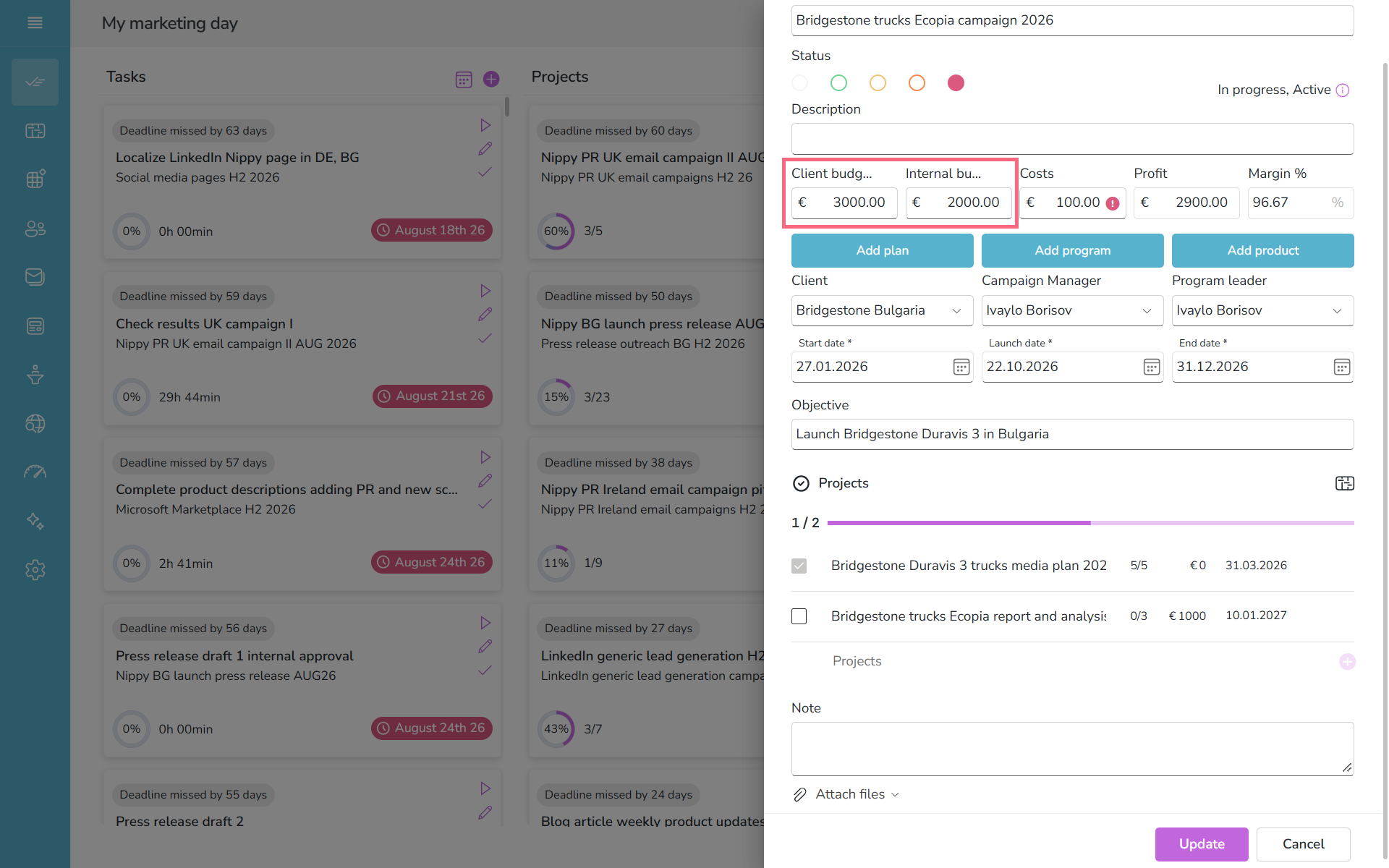 Set Campaign budgets in forms in Nippy pr marketer 20261019
