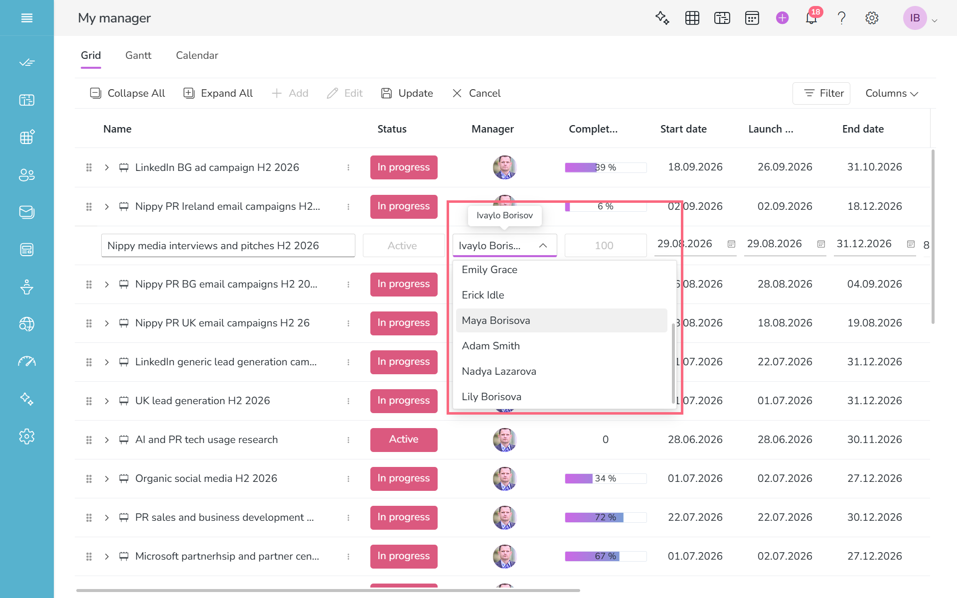 Change campaign manager in Nippy PR marketer GRID 20261019