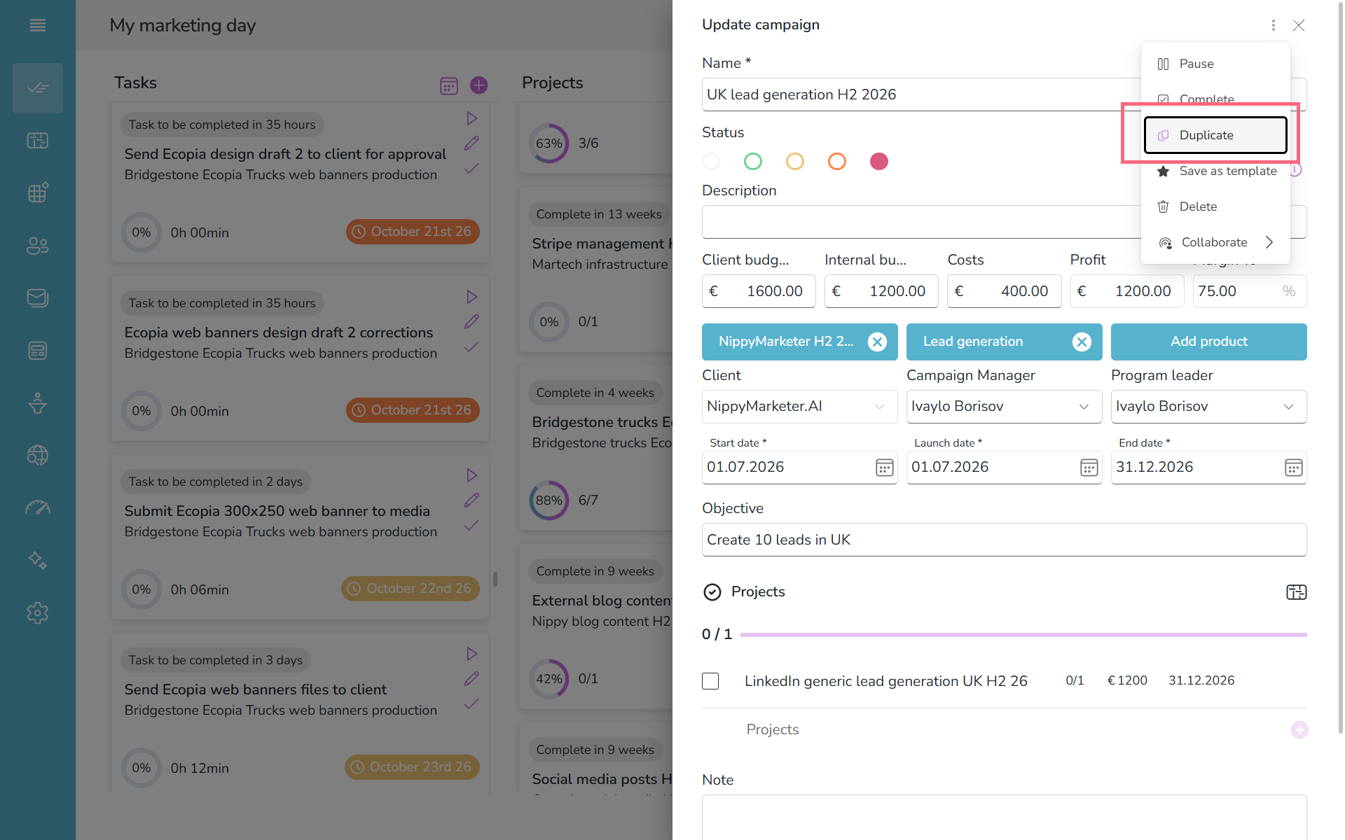 Duplicate campaign in Nippy PR marketer form 20261019
