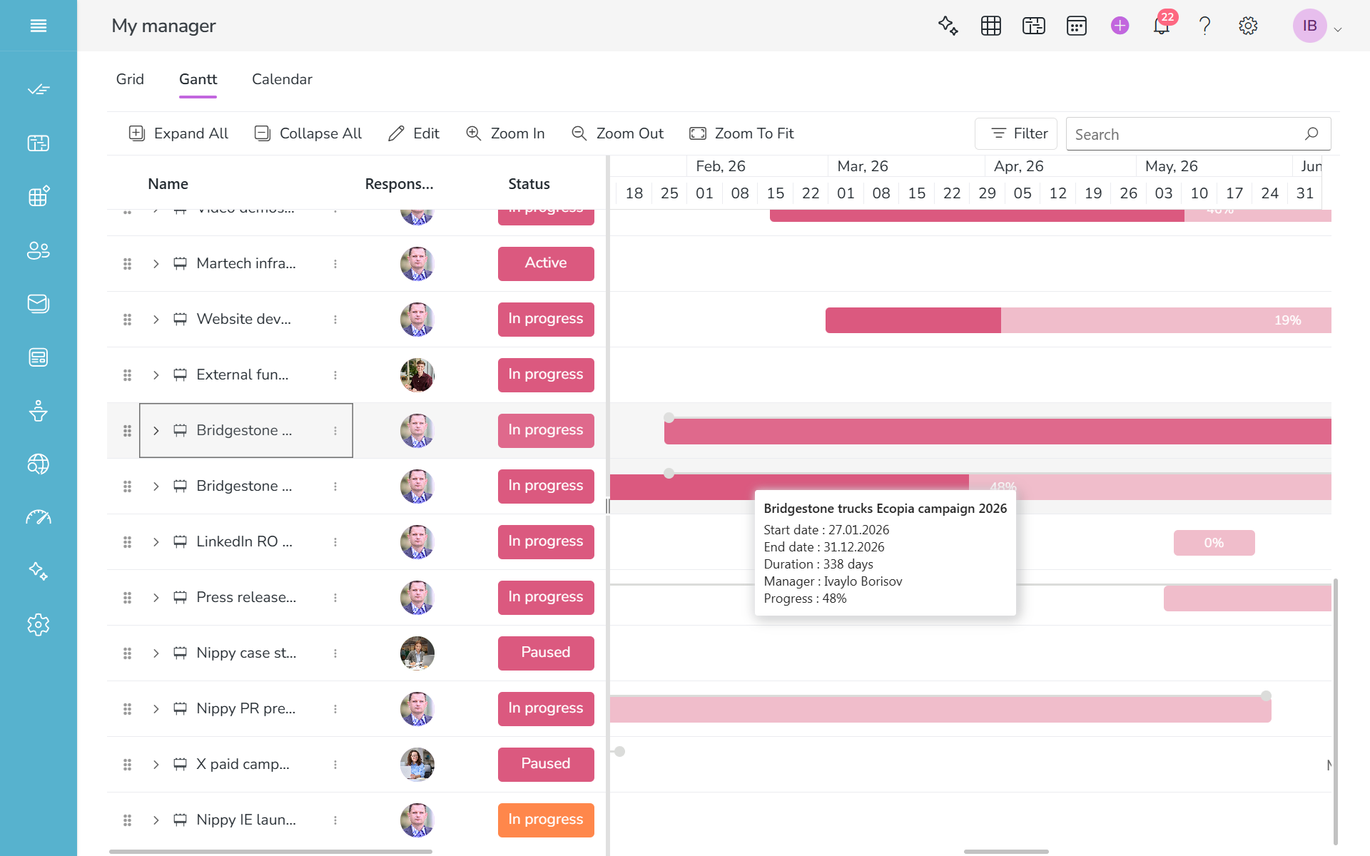 Edit campaign dates in Nippy PR marketer GANTT 20261020