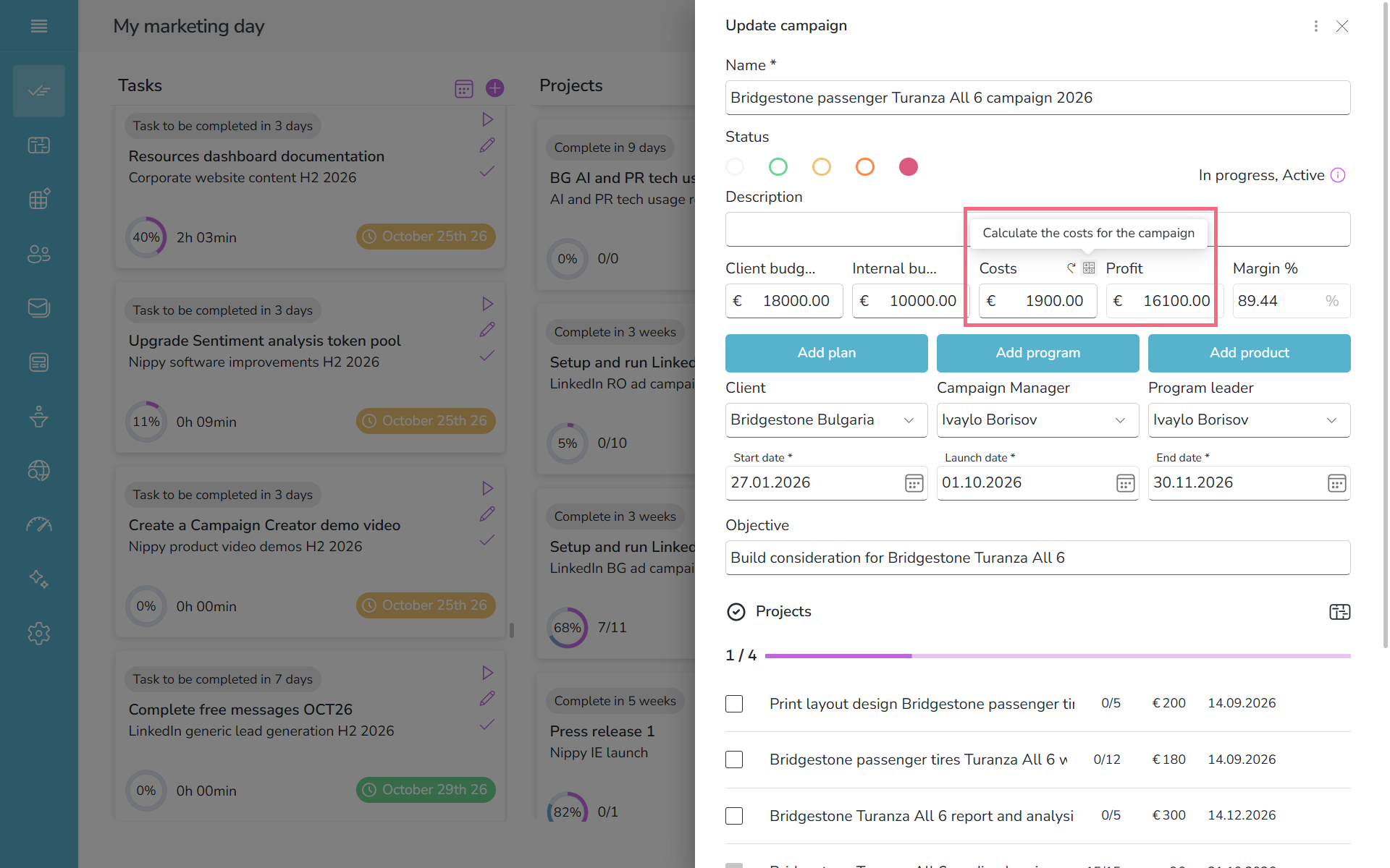 Manage campaign costs in Nippy pr marketer 20261022