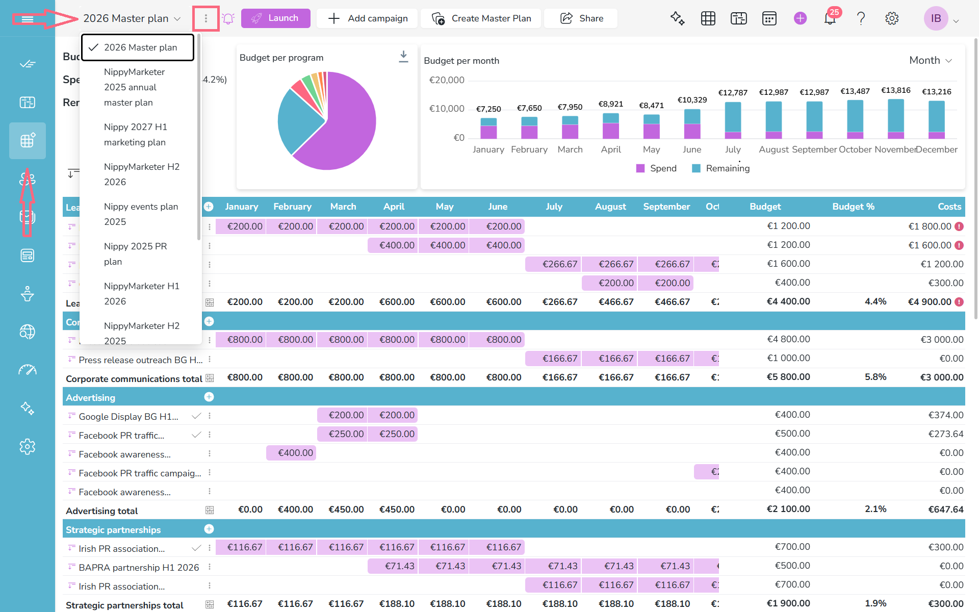 Select to open marketing plan in Nippy PR marketer 20261025